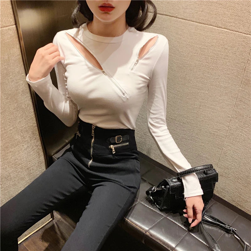Zipper Slim Fit Long Sleeve Top - INTOHYPEZONE