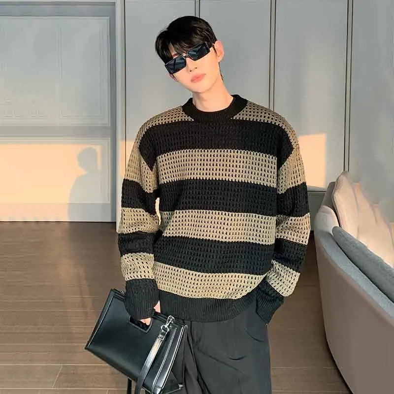 Mesh Hollow Striped Sweater - INTOHYPEZONE