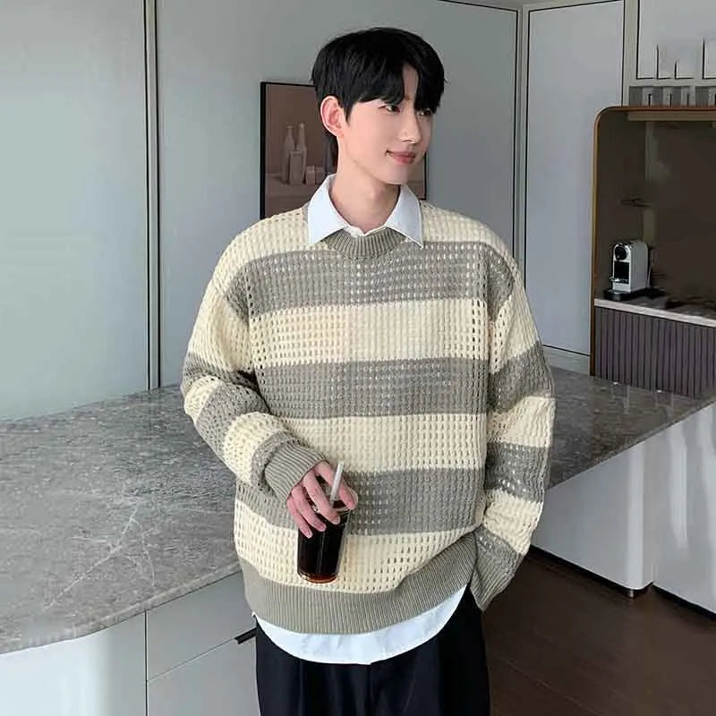 Mesh Hollow Striped Sweater - INTOHYPEZONE