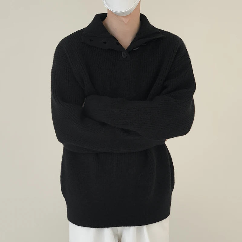 Button Turtleneck Pullover Sweater - INTOHYPEZONE