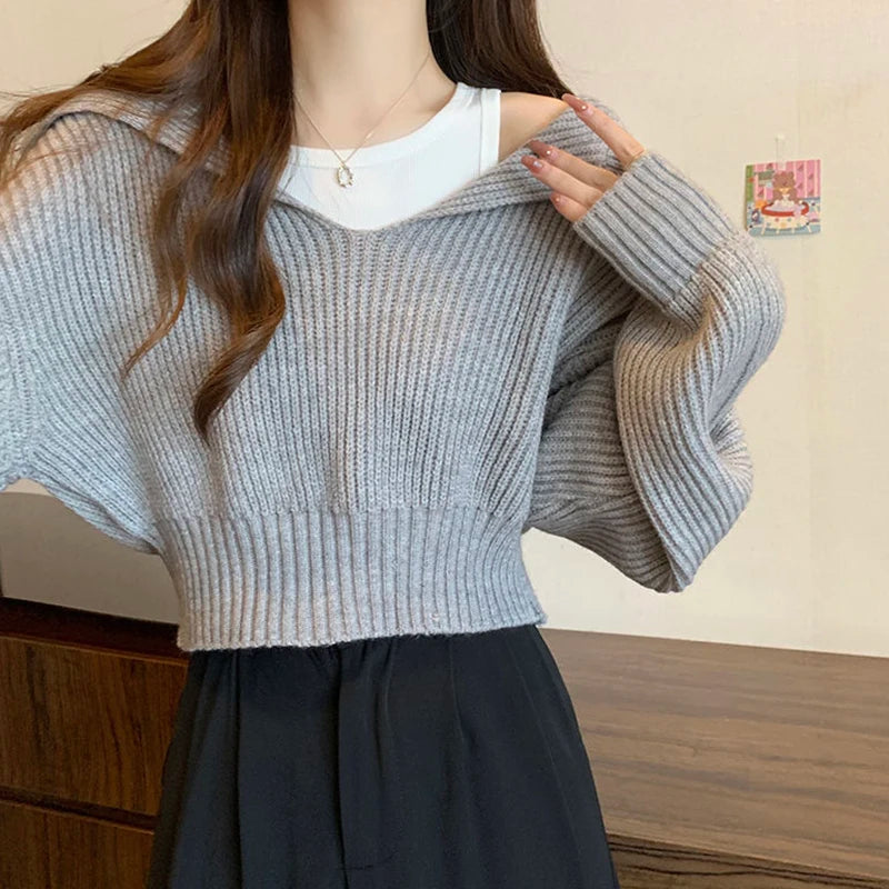 Knitted Long Sleeve Cropped Sweater - INTOHYPEZONE