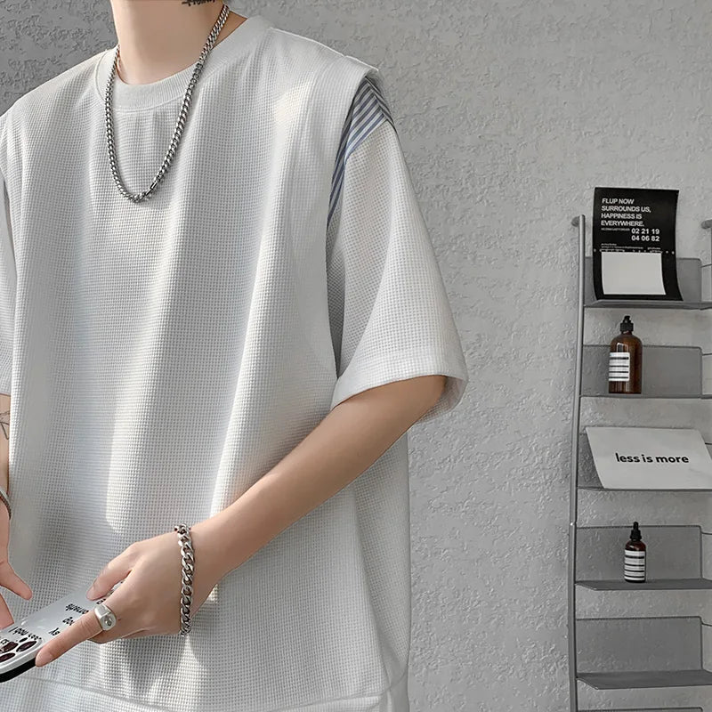 Striped Patchwork Loose T-shirt - INTOHYPEZONE
