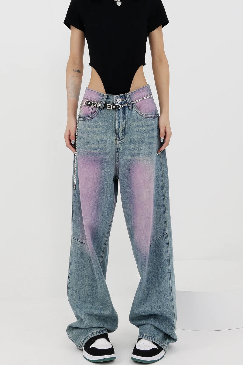 Tie Dye High Waist Straight Jeans Pants - INTOHYPEZONE