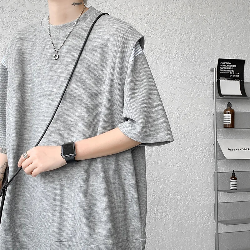 Striped Patchwork Loose T-shirt - INTOHYPEZONE