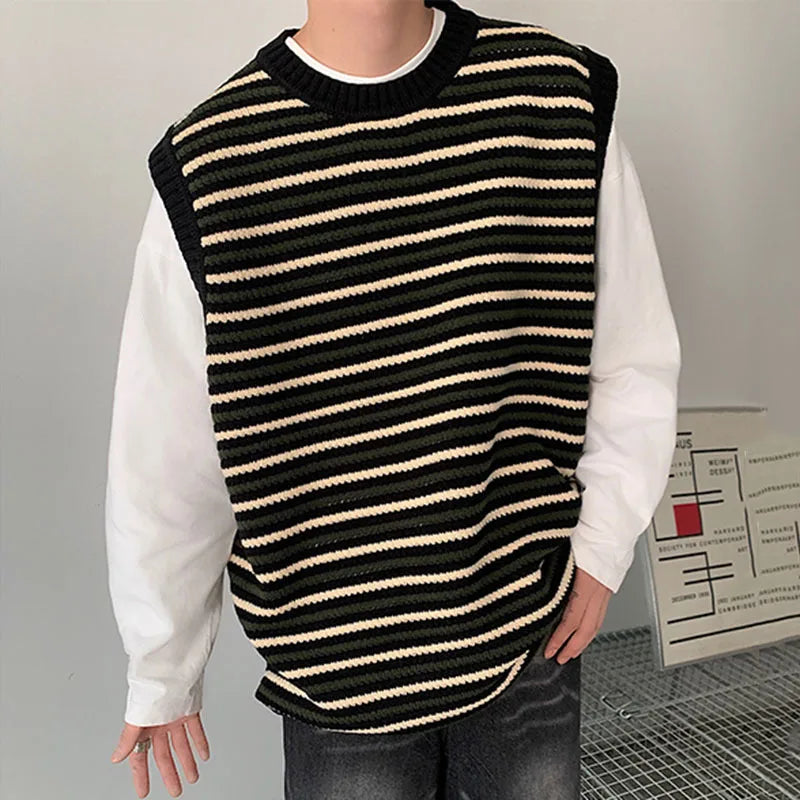 Stripe Contrast Knitted Vest - INTOHYPEZONE