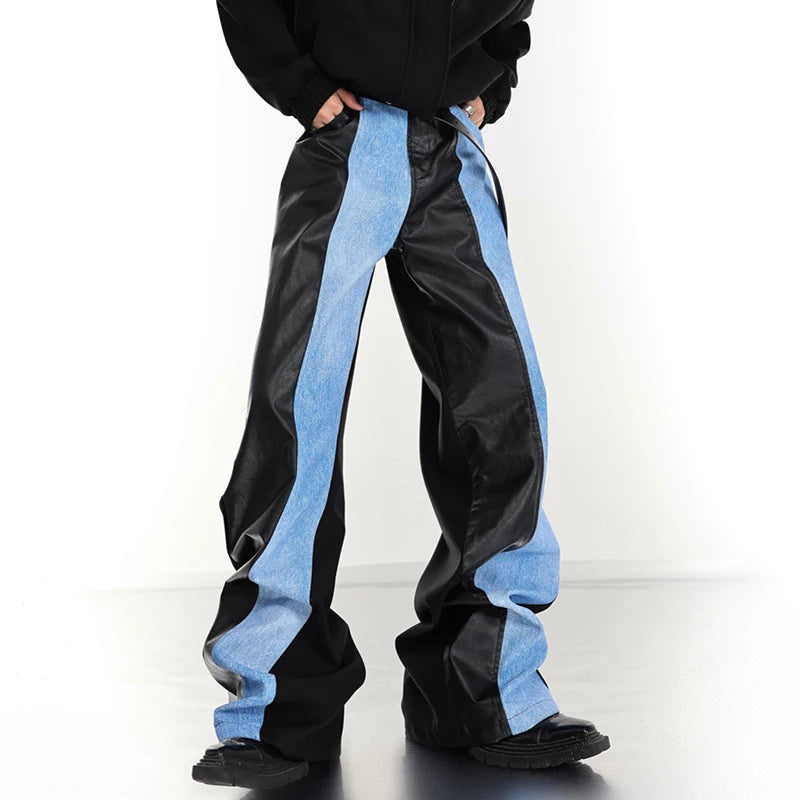 PU Leather Patchwork Jeans - INTOHYPEZONE