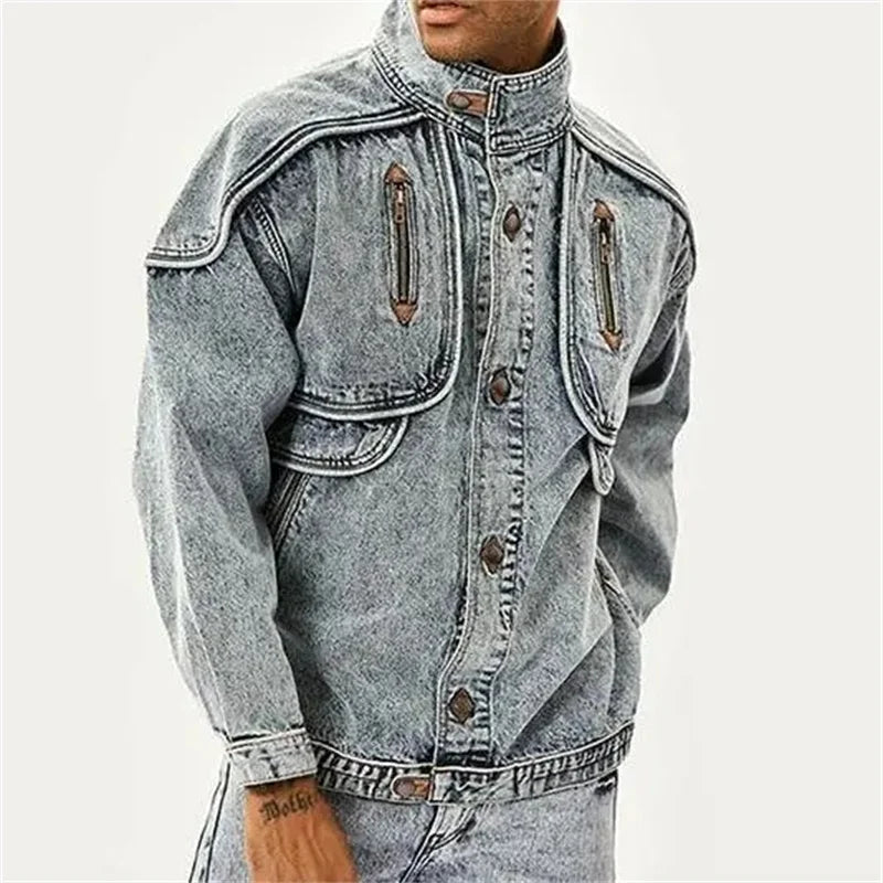 Washed Button Down Blue Denim Jacket - INTOHYPEZONE