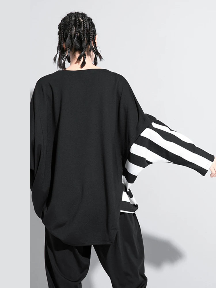 Black Striped Irregular Big Size Casual Top - INTOHYPEZONE