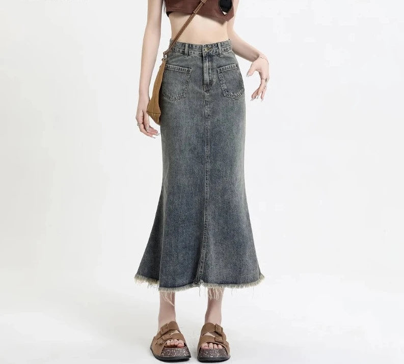 High Waist Sheath Denim Skirt - INTOHYPEZONE