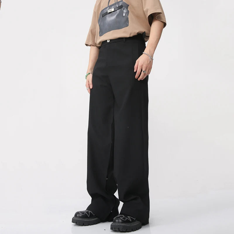 Solid Color Button Straight Trousers - INTOHYPEZONE