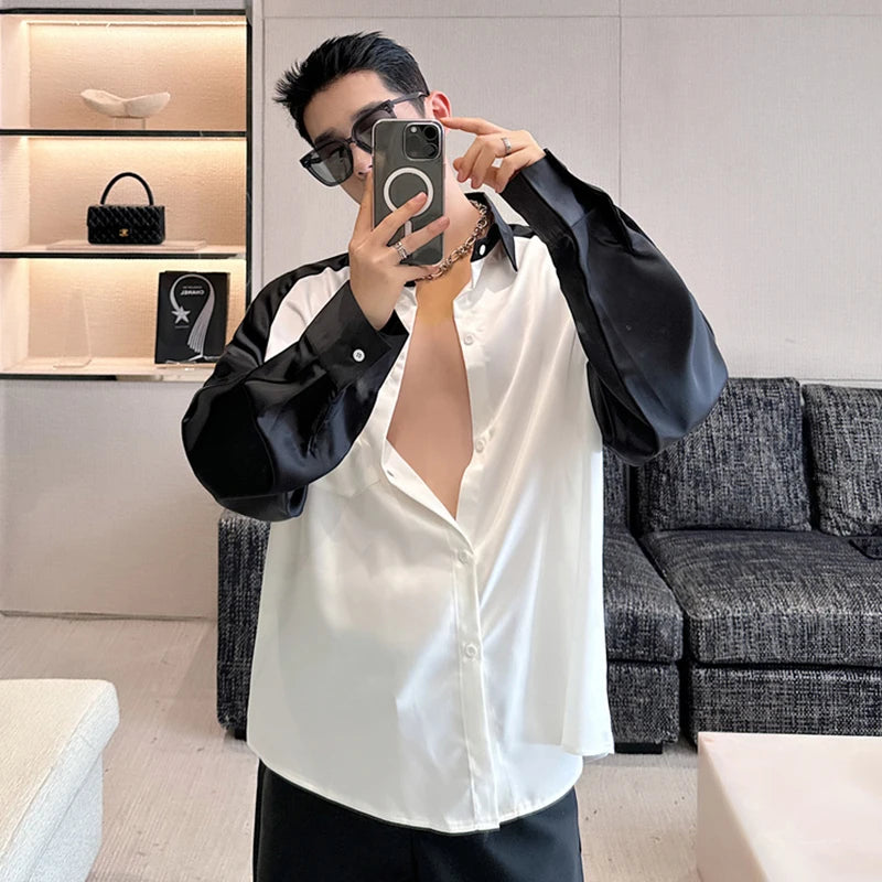 Contrast Color Spliced Shirt - INTOHYPEZONE
