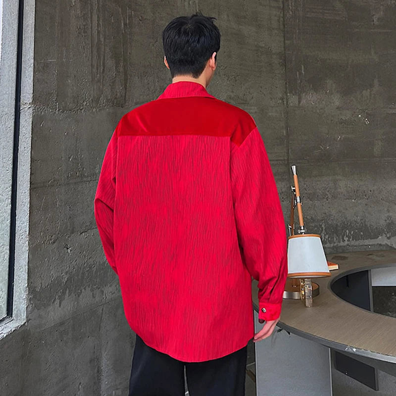 Velvet Patchwork Long Sleeve Shirt - INTOHYPEZONE