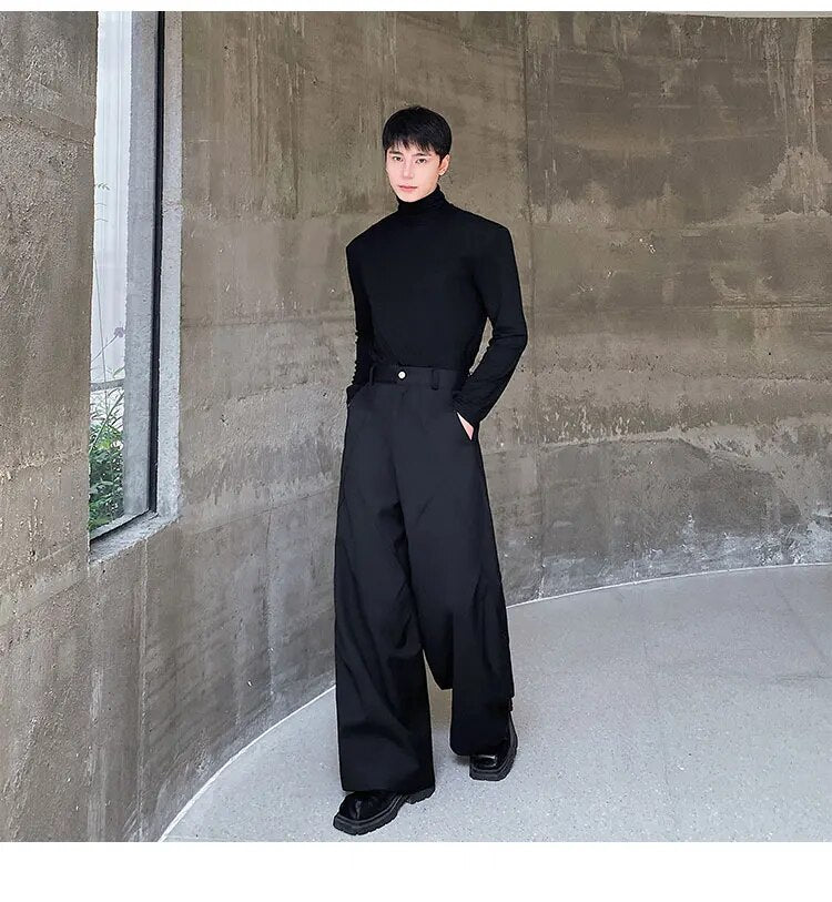 Pleated Spliced Wide Leg Trousers - INTOHYPEZONE