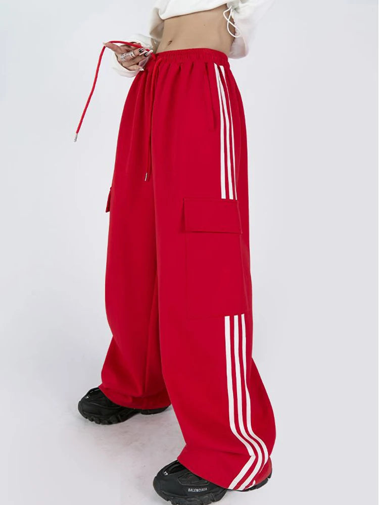 Striped Elastic Waist Cargo Pants - INTOHYPEZONE
