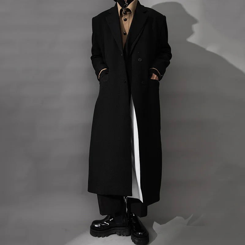 Fake Two Piece Spliced Design Felt Trench Coat - INTOHYPEZONE