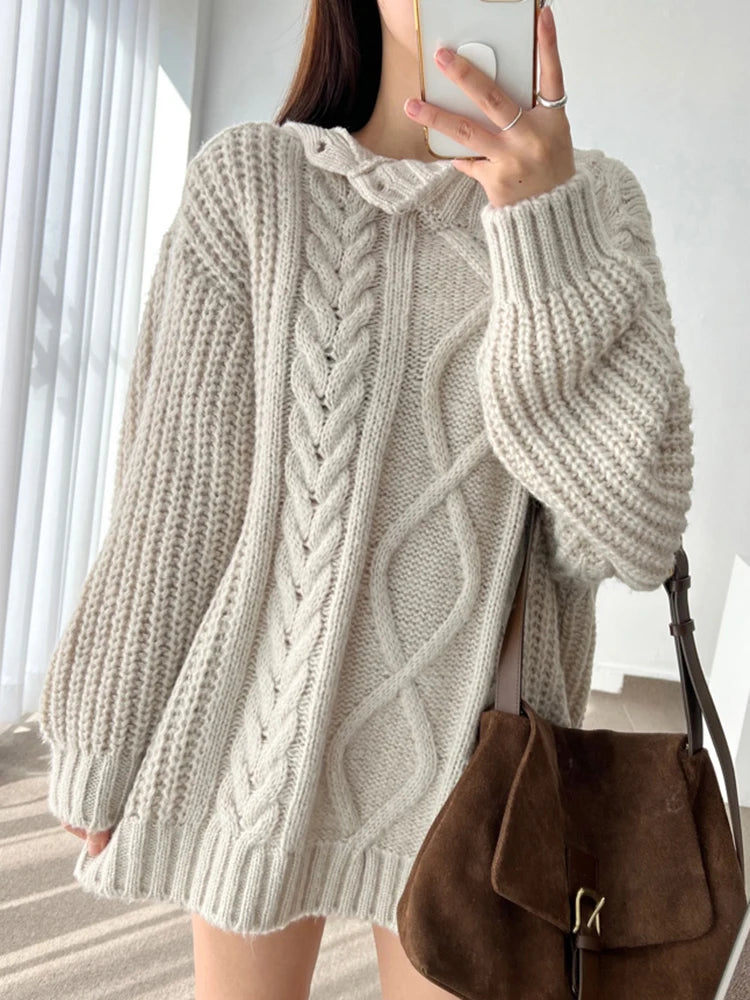 Slash Collar Knitted Pullover - INTOHYPEZONE