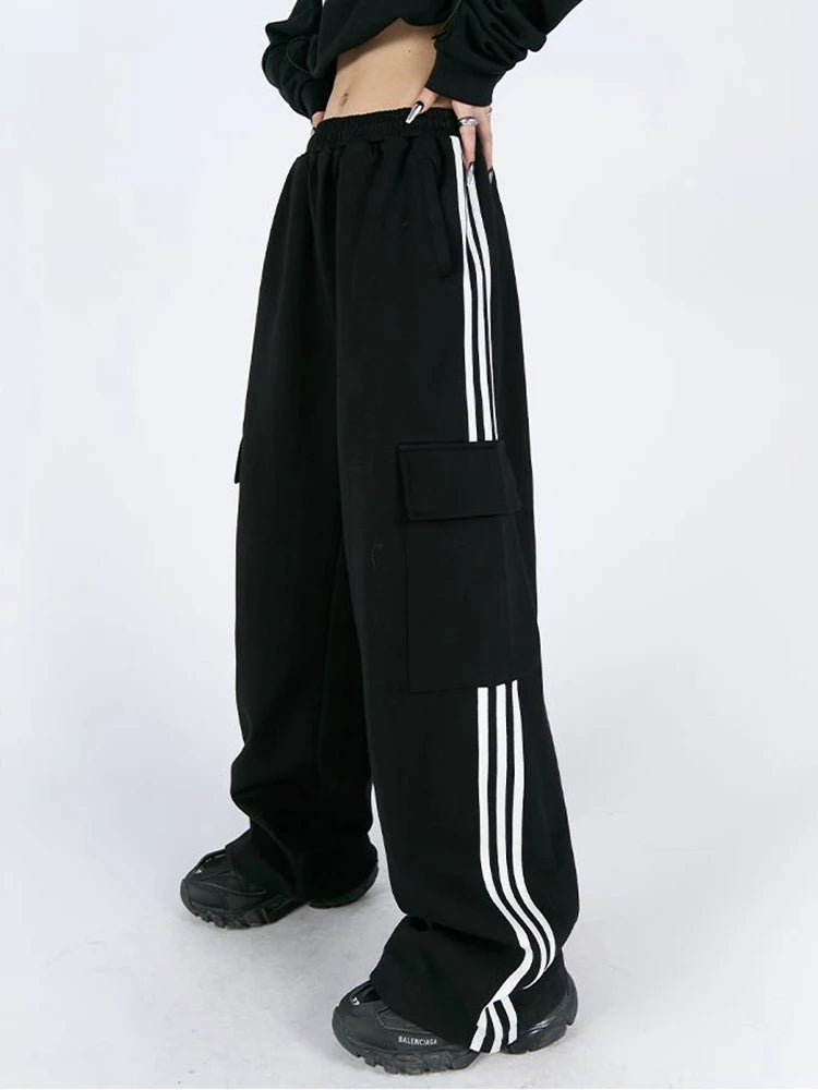 Striped Elastic Waist Cargo Pants - INTOHYPEZONE