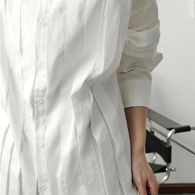 Large Loose Fringed Ribbon Irregular Shirt - INTOHYPEZONE