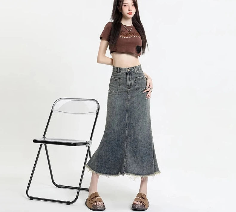 High Waist Sheath Denim Skirt - INTOHYPEZONE