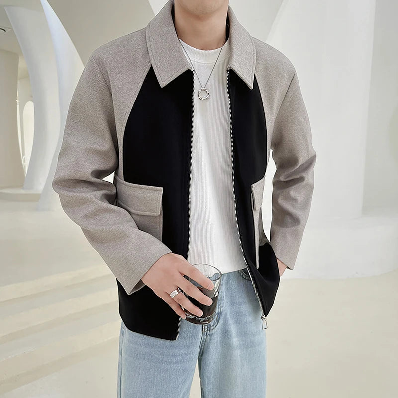 Woolen Contrast Color Loose Jacket - INTOHYPEZONE