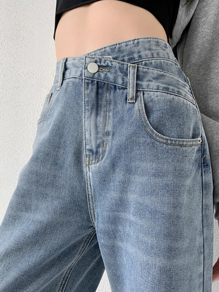 Asymetrical High Waist Denim Pants - INTOHYPEZONE