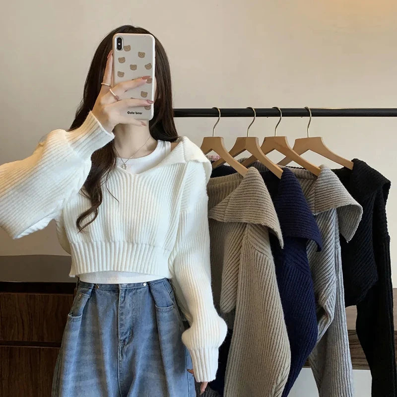 Knitted Long Sleeve Cropped Sweater - INTOHYPEZONE