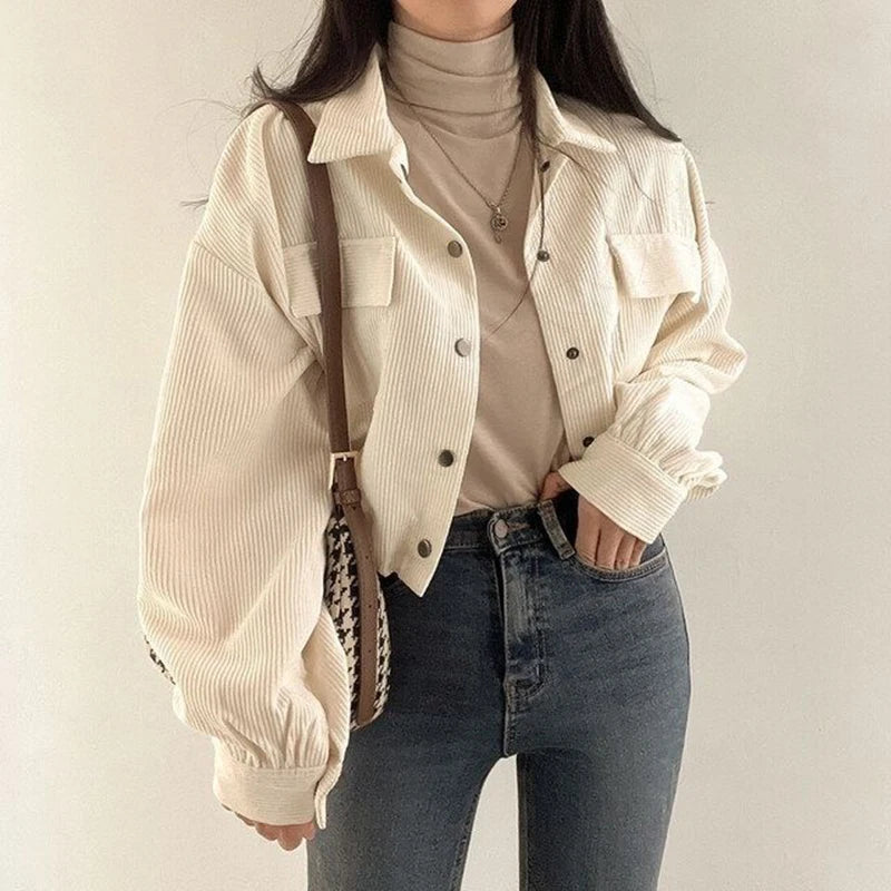 Corduroy Drawstring Cropped Jacket - INTOHYPEZONE