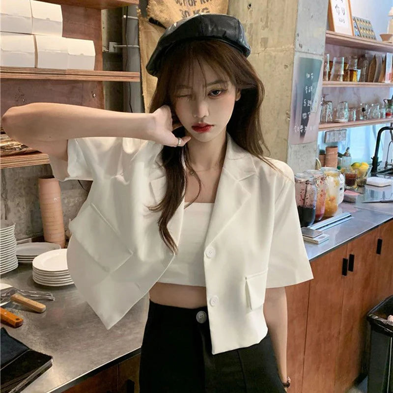 Summer Short Sleeve Cropped Blazer - INTOHYPEZONE