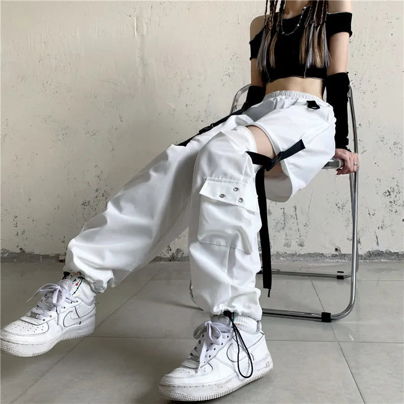 White High Waist Cargo Pants - INTIOHYPEZONE