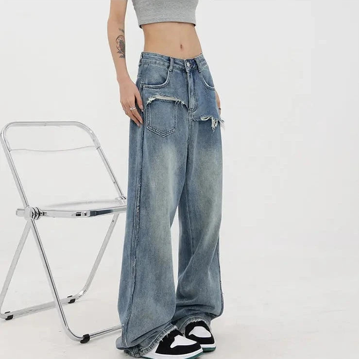 Retro Patchwork Grunge Denim Pants - INTOHYPEZONE