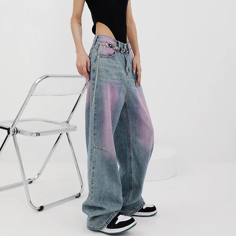 Tie Dye High Waist Straight Jeans Pants - INTOHYPEZONE