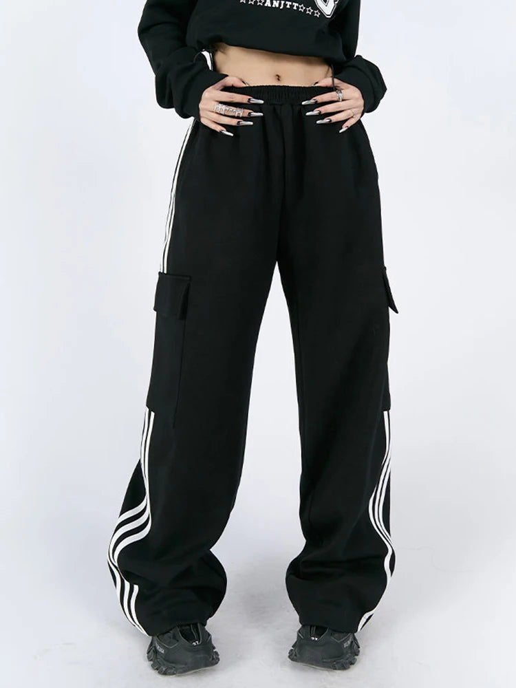 Striped Elastic Waist Cargo Pants - INTOHYPEZONE