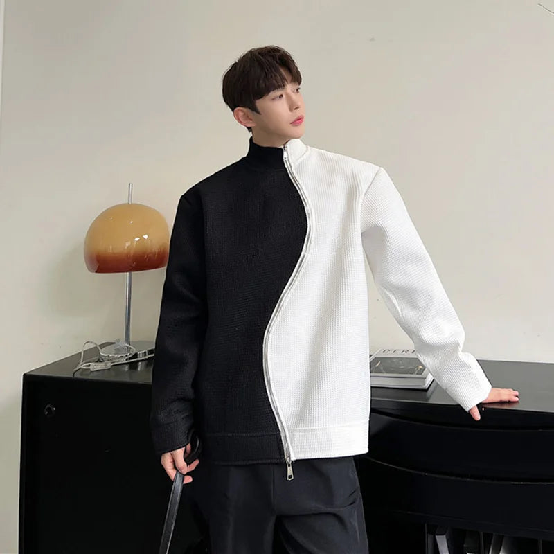 Asymmetrical Contrast Color Zipper Pullover - INTOHYPEZONE