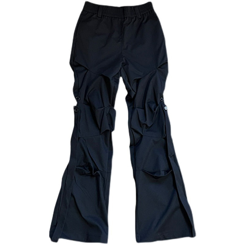 Pleated Loose Straight Button Trousers - INTOHYPEZONE