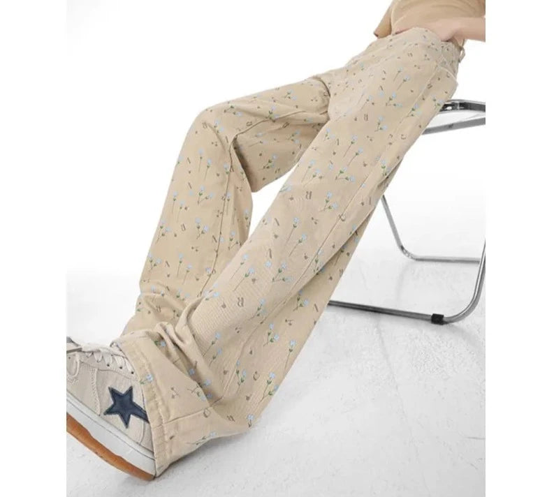 Floral Print Straight Jean Pants - INTOHYPEZONE