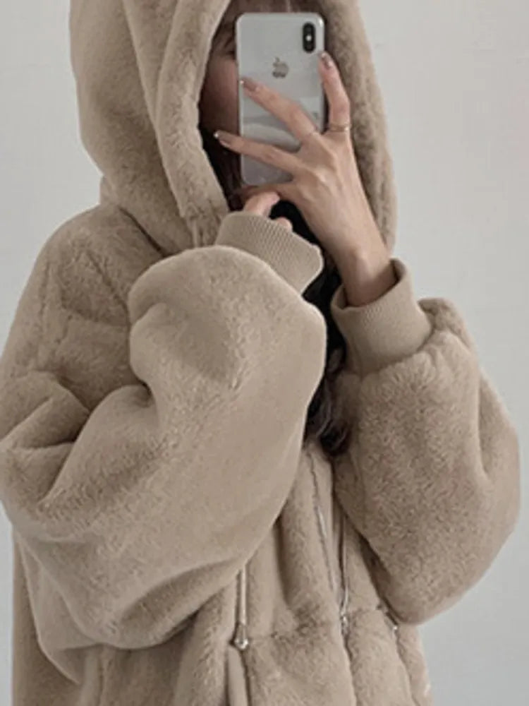 Big Pocket Plush Hooded Fashion Jacket - INTOHYPEZONE
