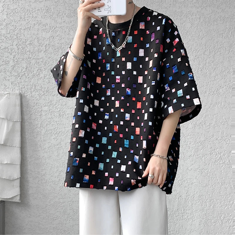 Ripped Color Block Soft Oversized T-shirt - INTOHYPEZONE