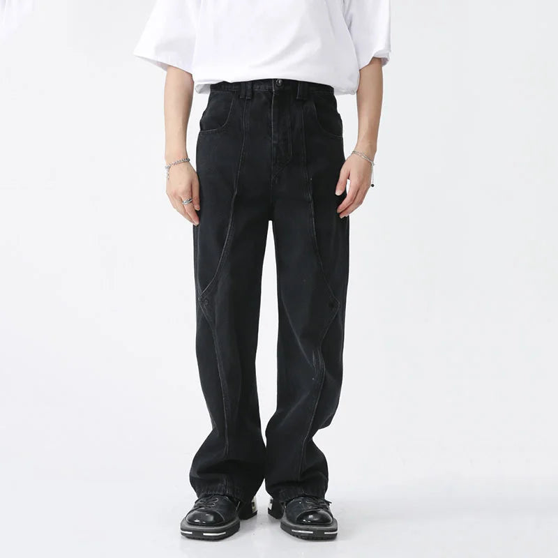Structure Spliced Straight Denim Pants - INTOHYPEZONE
