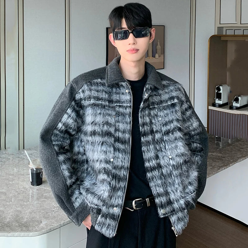 Plaid Woolen Lapel Patchwork Jacket - INTOHYPEZONE