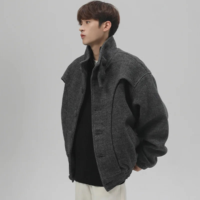 Woolen Stand Collar Short Jacket - INTOHYPEZONE
