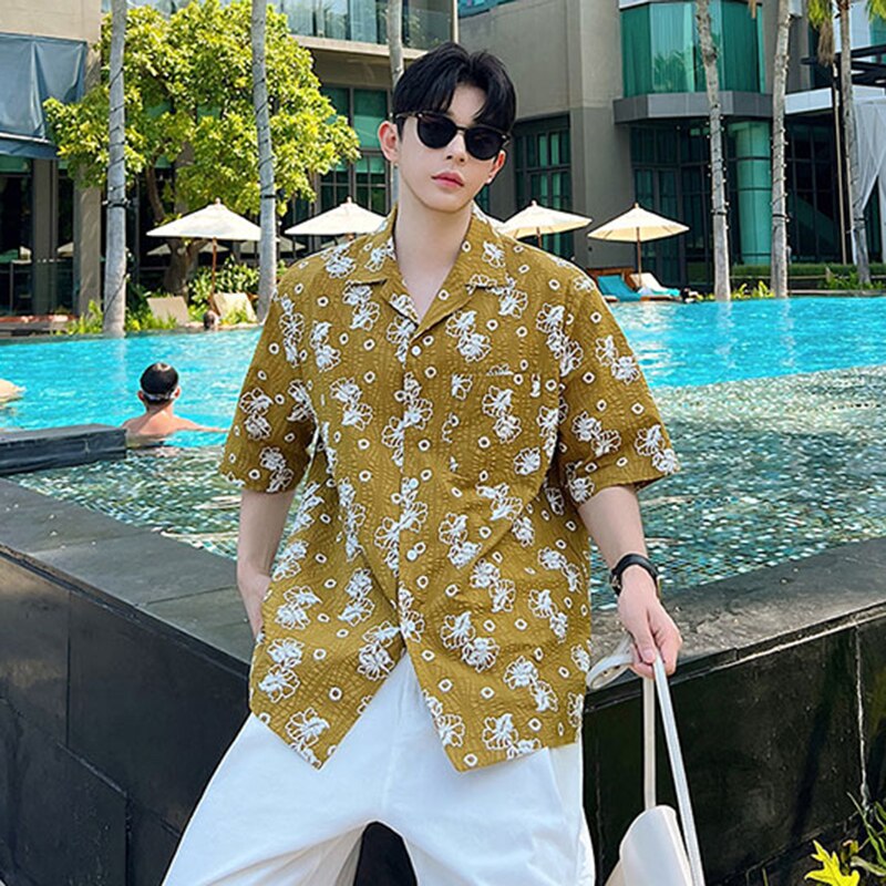 Lightweight Embroidered Pleated Shirt Short Sleeve - IHZ Summer