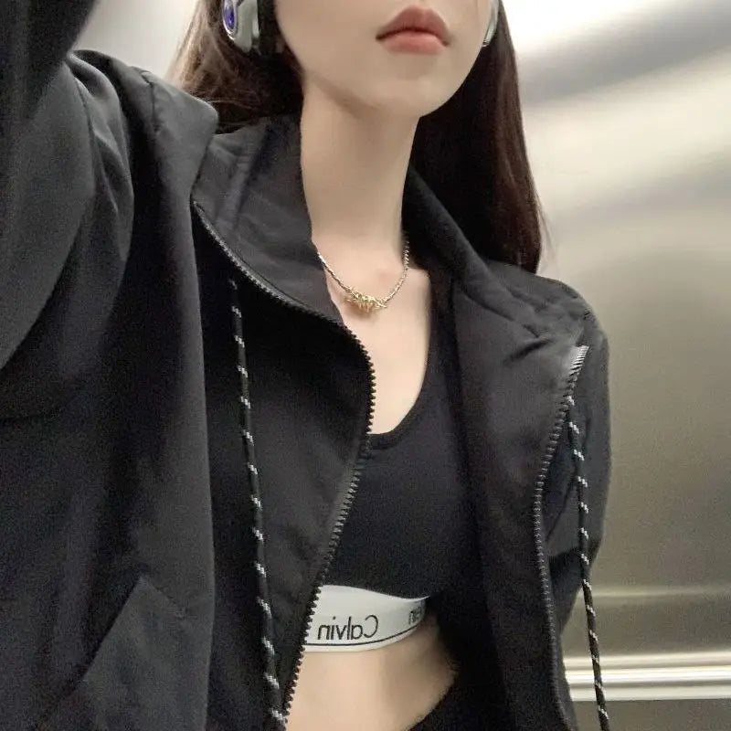 Black Windbreaker Cropped Jacket and Skirt -INTOHYPEZONE