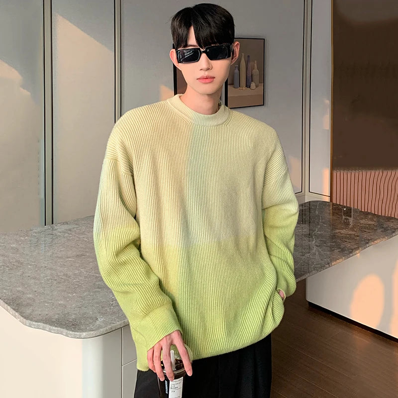 Gradient Color Round Neck Sweater - INTOHYPEZONE