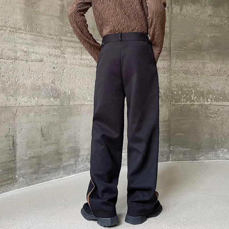 Wool Contrast Color Straight Leg Trousers - INTOHYPEZONE