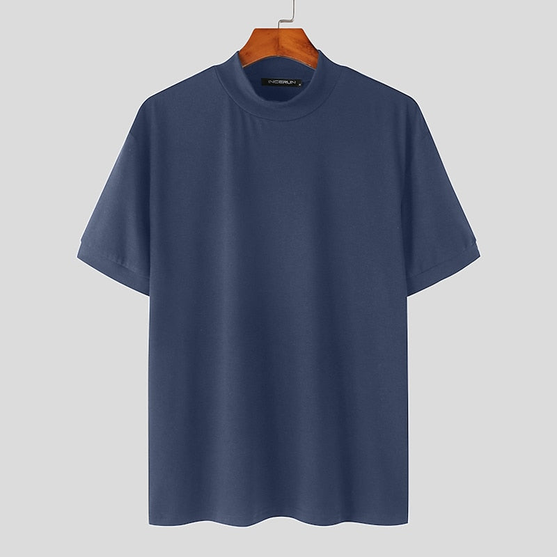 Short-Sleeve Mock Neck Knitted T shirt by INTOHYPEZONE SUMMER