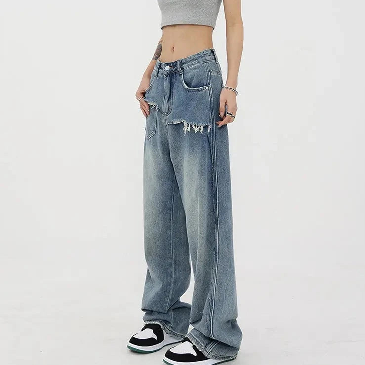 Retro Patchwork Grunge Denim Pants - INTOHYPEZONE
