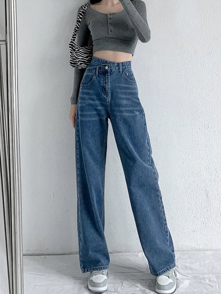 Asymetrical High Waist Denim Pants - INTOHYPEZONE