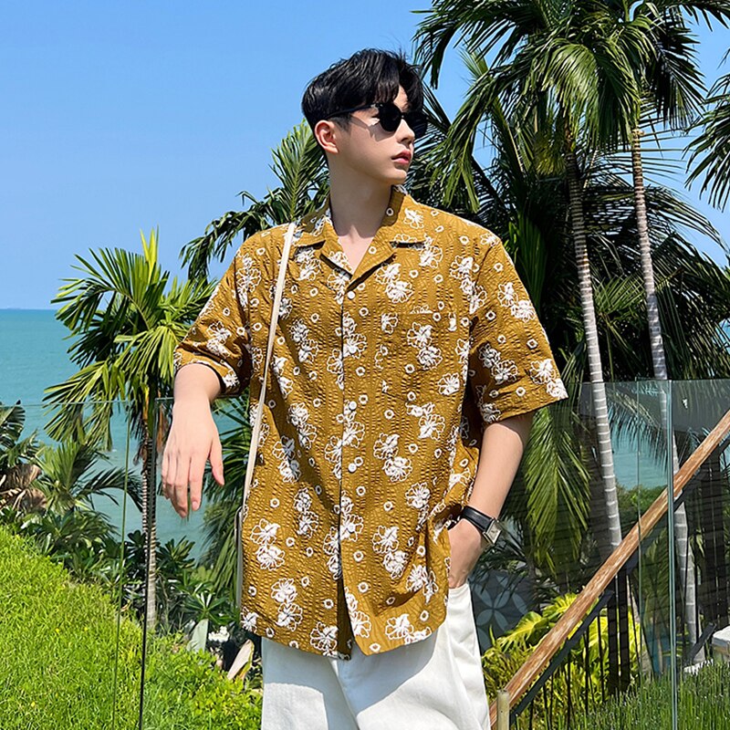 Lightweight Embroidered Pleated Shirt Short Sleeve - IHZ Summer