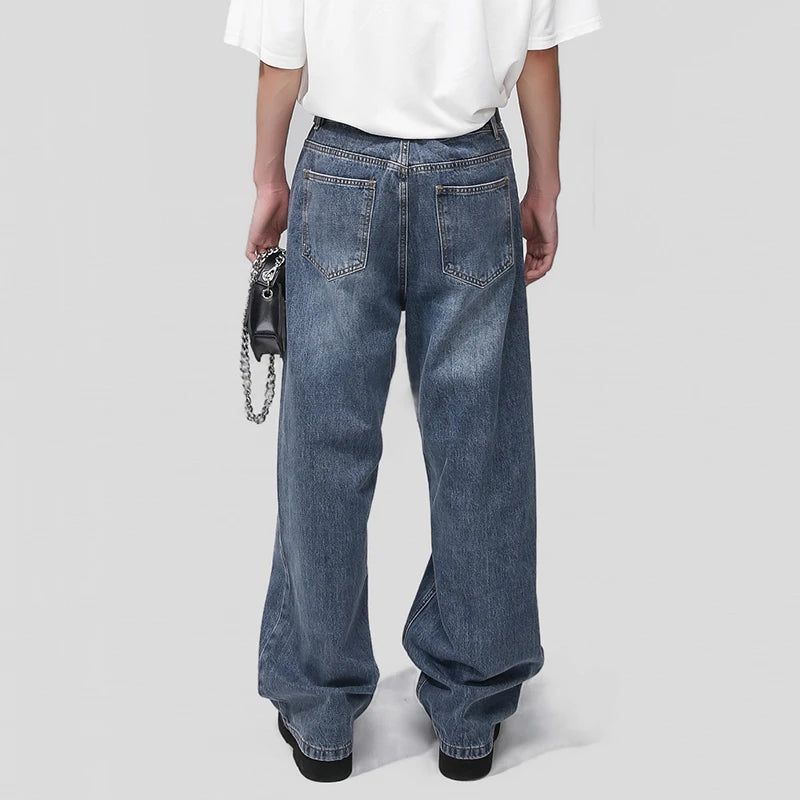 Back Pocket Spliced Vintage Straight Leg Denim Pants - INTOHYPEZONE