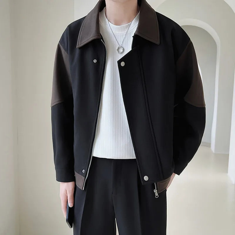 Woolen Contrast Color Loose Jacket - INTOHYPEZONE